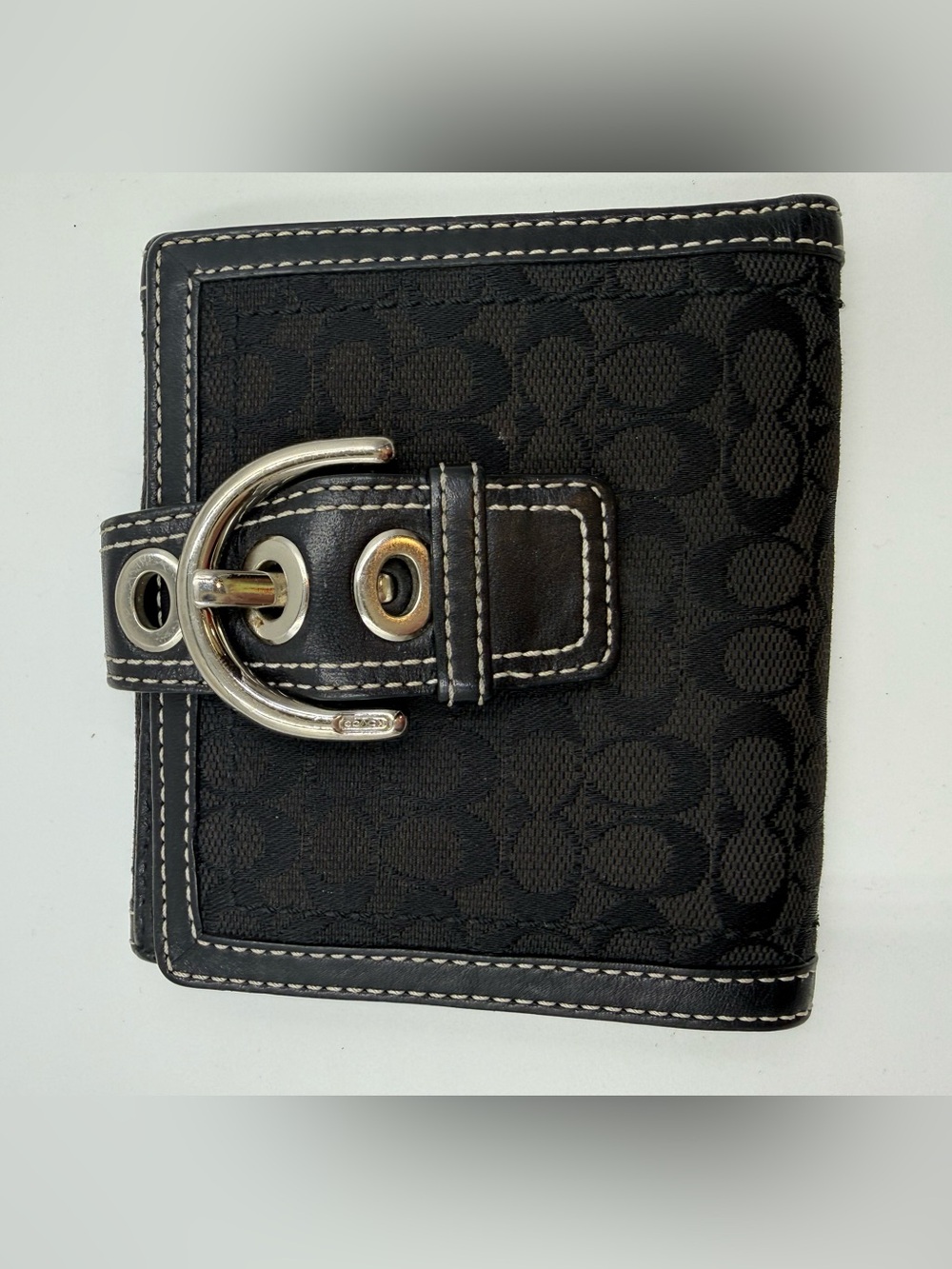 Vintage Coach Soho Signature C Buckle Bifold Wallet Black Jacquard Leather Y2K
